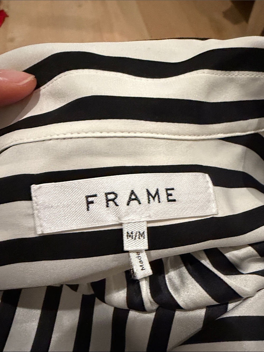 FRAME Black and White Striped 100% silk Button-Down Blouse - Picture 2 of 4